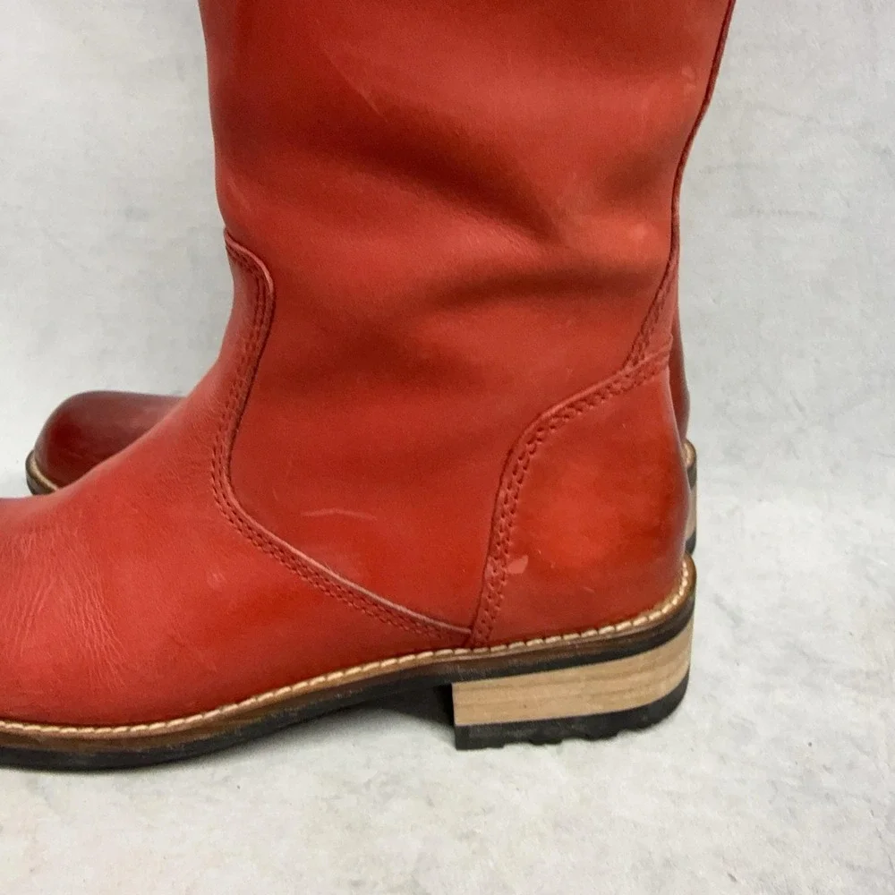 Kodiak Boots Womens Size 8 Red Leather Knee High Riding Waterproof Zip Buckle